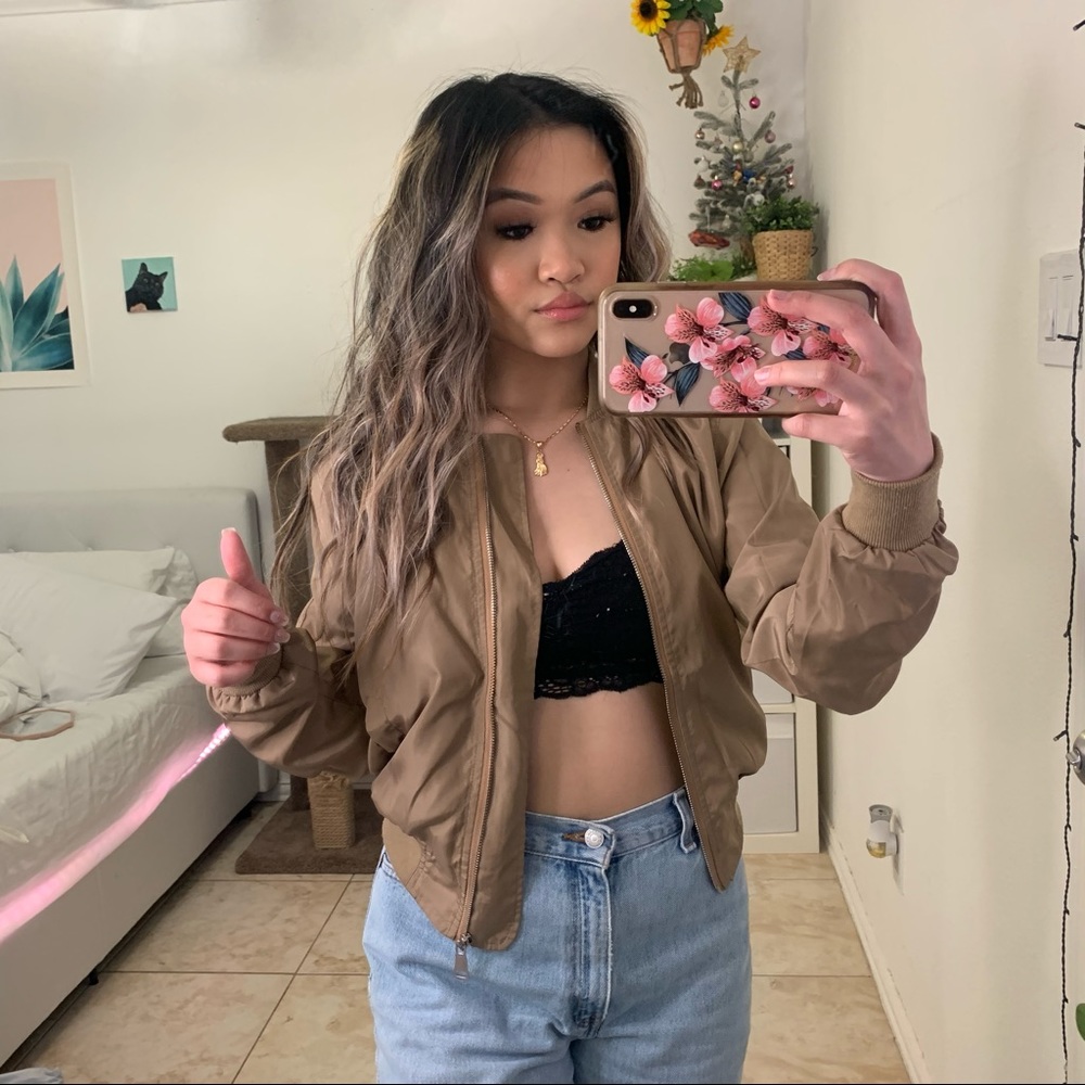 brown bomber jacket